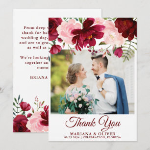 Tarjeta de agradecimiento de foto floral rosa burd
