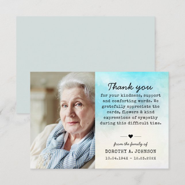 Tarjeta de agradecimiento de foto funeral simpatía (Anverso / Reverso)