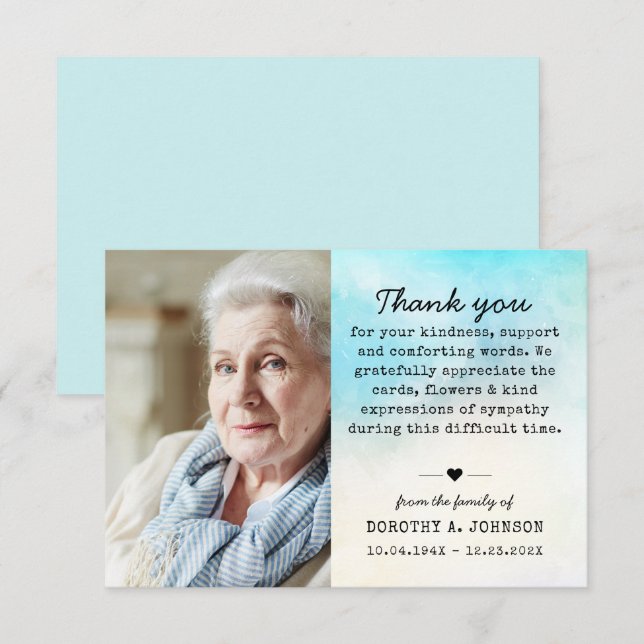 Tarjeta de agradecimiento de foto funeral simpatía (Anverso / Reverso)