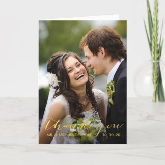 Tarjeta de agradecimiento de fotos de boda con let