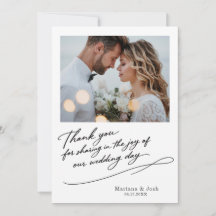 Tarjeta de agradecimiento de fotos de boda moderna