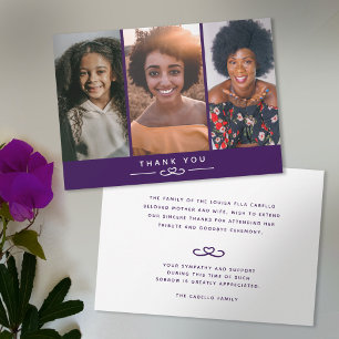 Tarjeta de agradecimiento de fotos púrpura funeral