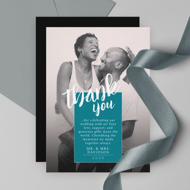 Tarjeta de agradecimiento de fotos turquesa única  (Subido por el creador)