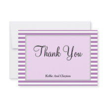 Tarjeta de agradecimiento de franjas moradas/blanc
