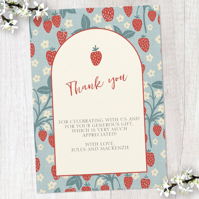 Tarjeta de agradecimiento de fresa vintage (Strawberry baby shower thank you card)