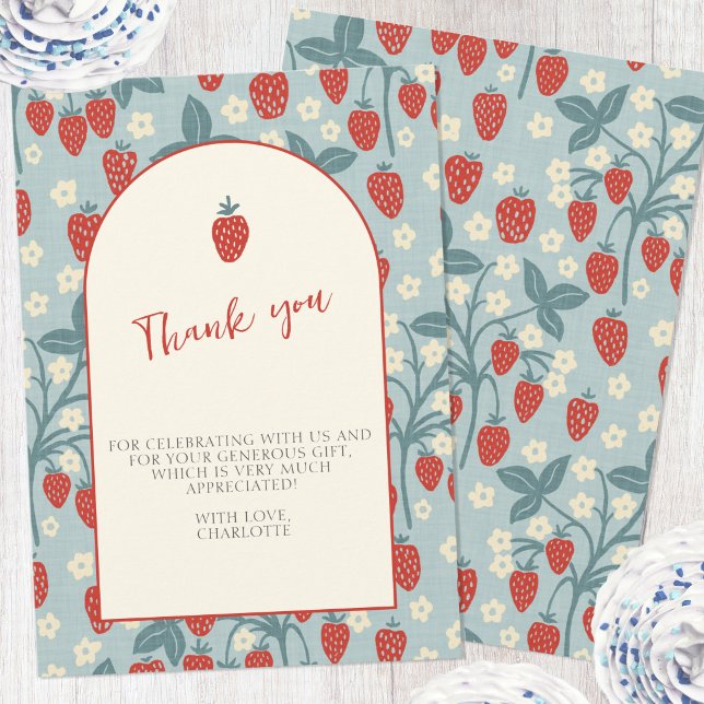 Tarjeta de agradecimiento de fresa vintage (Vintage inspired strawberry pattern thank you card)