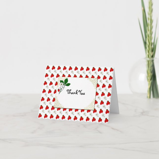 Tarjeta de agradecimiento de fresa y flores retro (Anverso)