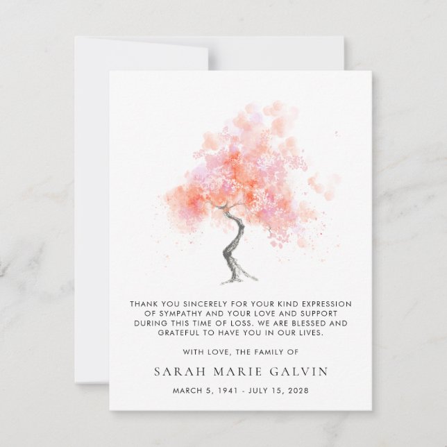 Tarjeta de agradecimiento de funeral de árbol acua (Anverso)
