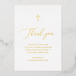 Tarjeta de agradecimiento de funeral de cruz de or