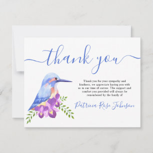 Tarjeta de agradecimiento de funeral de pájaro azu