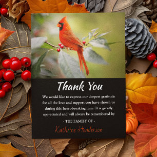Tarjeta de agradecimiento de funeral de pájaro car