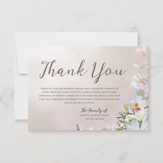 Tarjeta de agradecimiento de funeral floral (Anverso)