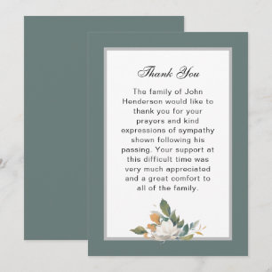 Tarjeta de agradecimiento de funeral floral verde 