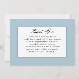 Tarjeta de agradecimiento de funeral simple azul s