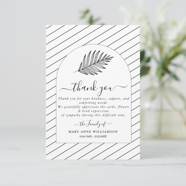 Tarjeta de agradecimiento de funerales mínimos de  (Anverso de pie)