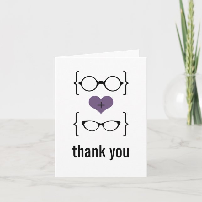 Tarjeta de agradecimiento de gafas geek moradas (Anverso)