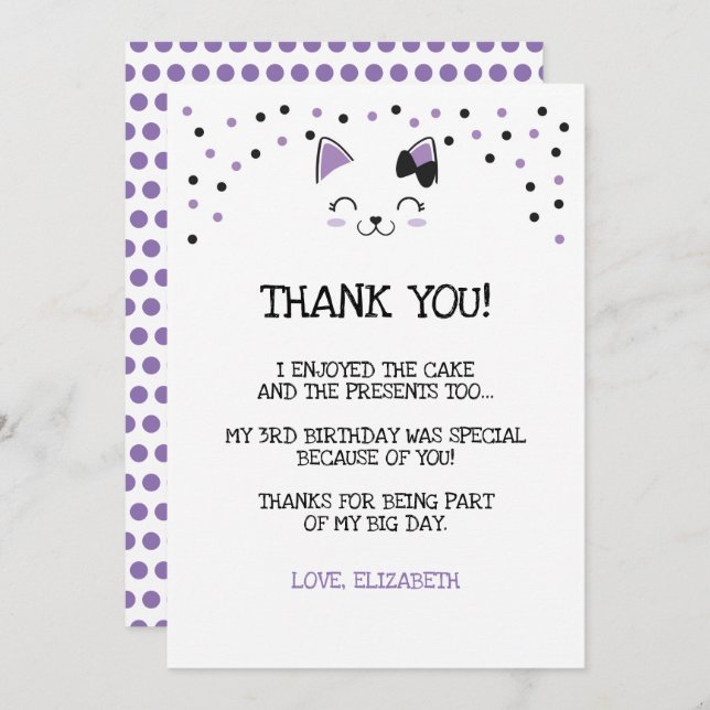 Tarjeta de agradecimiento de gatito (Anverso / Reverso)