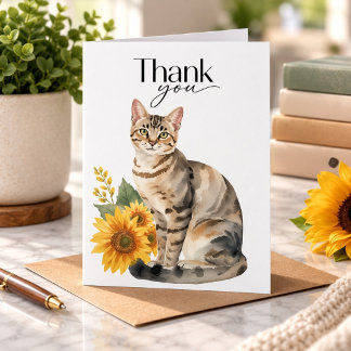 Tarjeta de agradecimiento de gato atigrado y giras