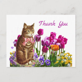 Tarjeta de agradecimiento de gato retro en jardín 