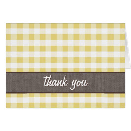 Tarjeta de agradecimiento de Gingham amarillo y bl