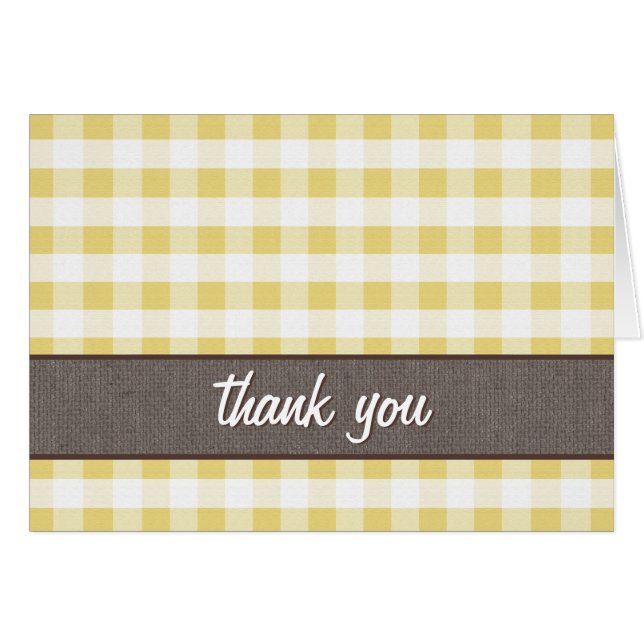 Tarjeta de agradecimiento de Gingham amarillo y bl (Anverso (Horizontal))