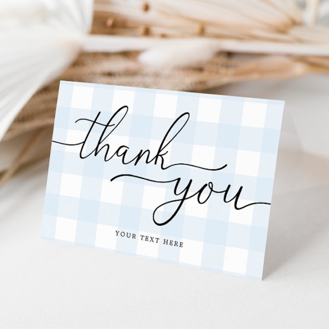 Tarjeta de agradecimiento de Gingham Azul (Folded Thank You Card Blue Gingham Check. Boy Baby Shower Thank You Cards)