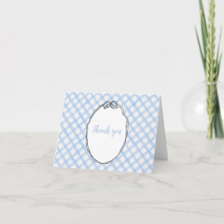 Tarjeta de agradecimiento de gingham azul con lazo