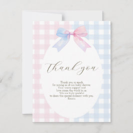 Tarjeta de agradecimiento de Gingham azul o rosa