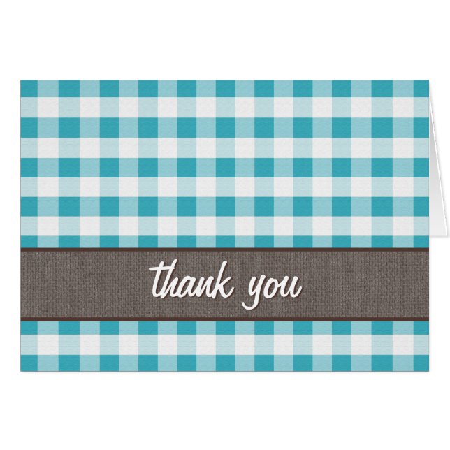 Tarjeta de agradecimiento de Gingham blanco y turq (Anverso (Horizontal))