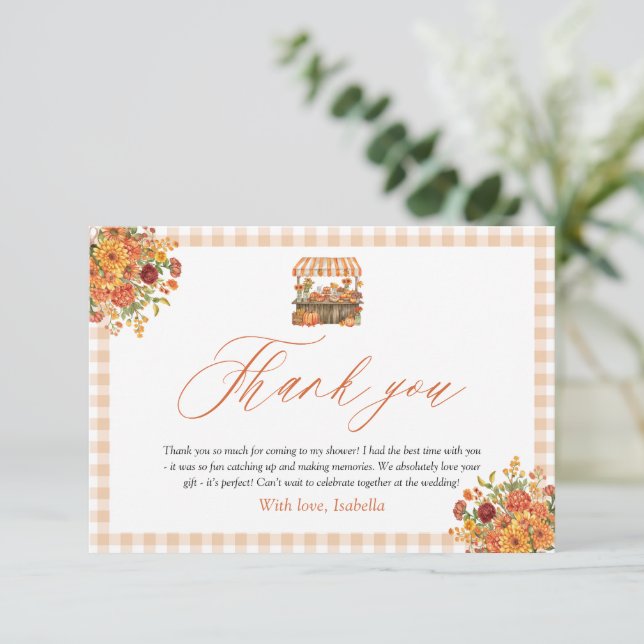 Tarjeta de agradecimiento de Gingham Naranja Fresh (Anverso de pie)