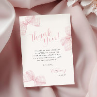 Tarjeta de agradecimiento de Gingham Pink Bow Baby