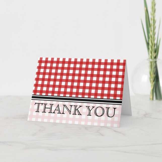 Tarjeta de agradecimiento de Gingham Roja (Anverso)
