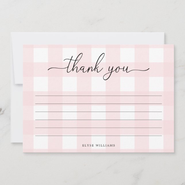 Tarjeta de agradecimiento de Gingham Rosa (Anverso)