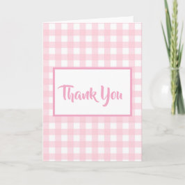 Tarjeta de agradecimiento de Gingham rosa vertical