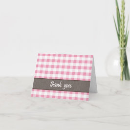 Tarjeta de agradecimiento de Gingham Rosada y Blan