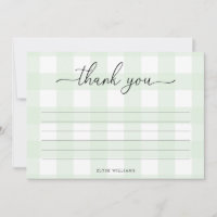 Tarjeta de agradecimiento de gingham verde menta