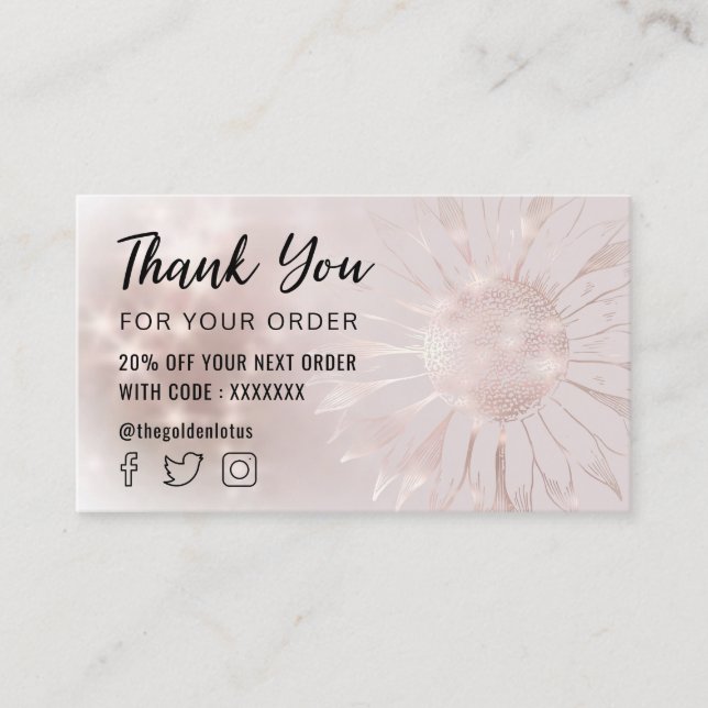 tarjeta de agradecimiento de girasol (Anverso)