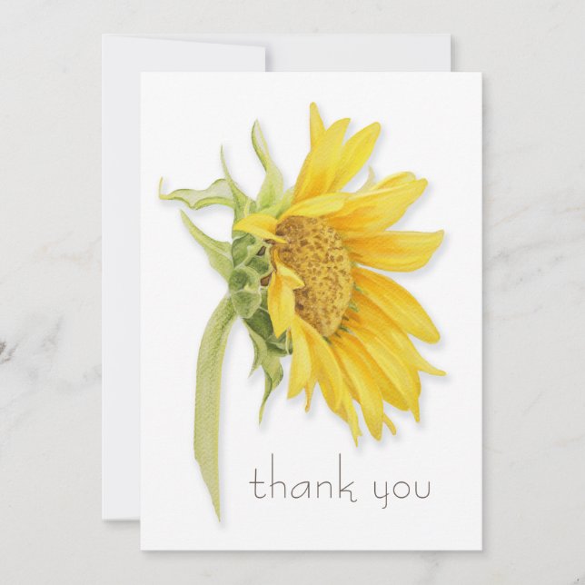 Tarjeta de agradecimiento de girasol acuarela (Anverso)