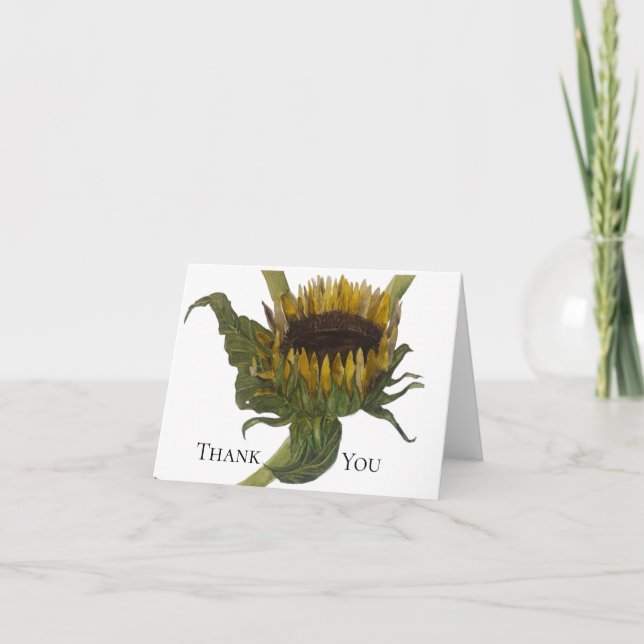 Tarjeta de agradecimiento de girasol acuarela (Anverso)