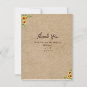 Tarjeta de agradecimiento de girasol rústico
