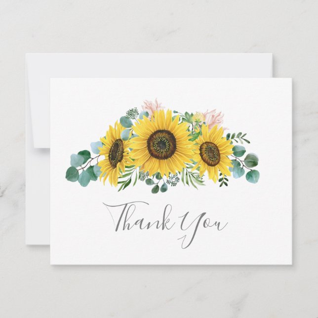 Tarjeta de agradecimiento de girasol rústico y euc (Anverso)