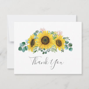 Tarjeta de agradecimiento de girasol rústico y euc