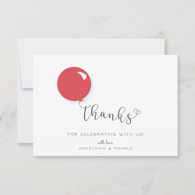 Tarjeta de agradecimiento de globo rojo para prime (Anverso)