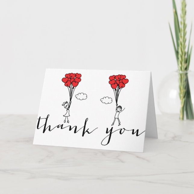 Tarjeta de agradecimiento de globos de corazones d (Anverso)