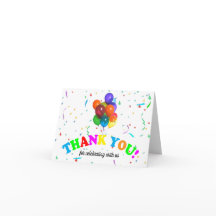 Tarjeta de agradecimiento de globos y confeti colo