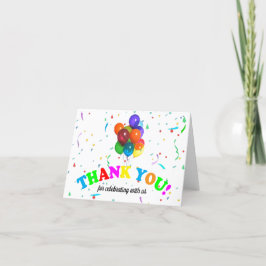 Tarjeta de agradecimiento de globos y confeti colo