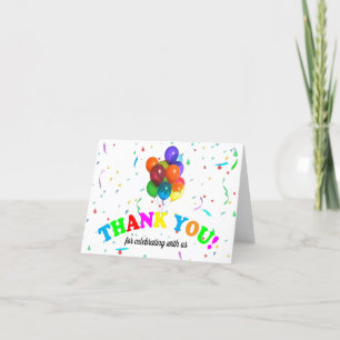 Tarjeta de agradecimiento de globos y confeti colo