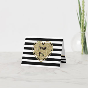 Tarjeta de agradecimiento de Gold Heart and Stripe