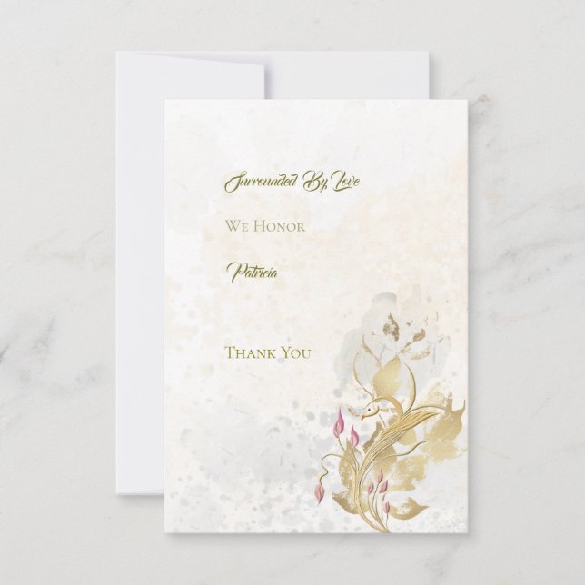 Tarjeta de agradecimiento de Gold y Rubor Floral 5 (Anverso)