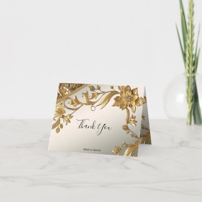 Tarjeta de agradecimiento de Golden Wavy Leaves Fl (Anverso)